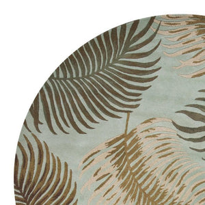HomeRoots 5' Hand-Tufted Wool Botanical Leaves Area Rug in Aqua and Brown for Timeless, Cozy Elegance 7' Round 350148
