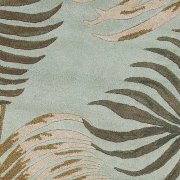 HomeRoots 5' Hand-Tufted Wool Botanical Leaves Area Rug in Aqua and Brown for Timeless, Cozy Elegance 7' Round 350148