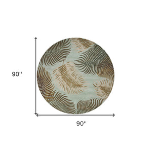 HomeRoots 5' Hand-Tufted Wool Botanical Leaves Area Rug in Aqua and Brown for Timeless, Cozy Elegance 7' Round 350148