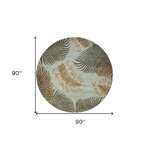 HomeRoots 5' Hand-Tufted Wool Botanical Leaves Area Rug in Aqua and Brown for Timeless, Cozy Elegance 7' Round 350148