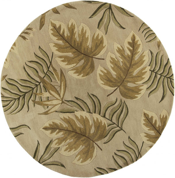 HomeRoots 5' Hand-Tufted Wool Area Rug with Botanical Leaves Design - Soft, Durable, and Timeless Home Accent 8' Round 350149