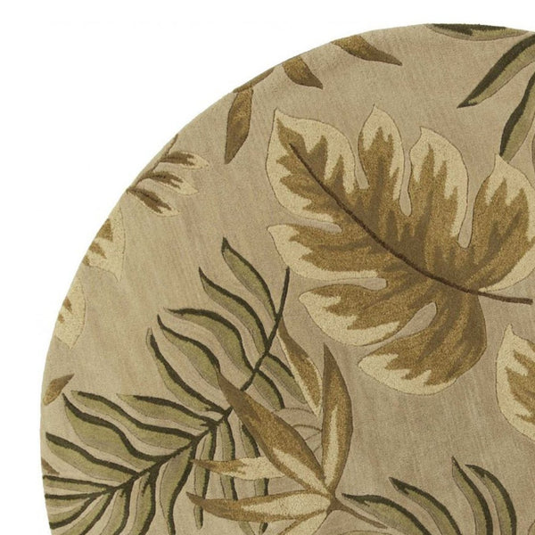 HomeRoots 5' Hand-Tufted Wool Area Rug with Botanical Leaves Design - Soft, Durable, and Timeless Home Accent 8' Round 350149