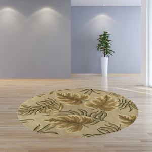HomeRoots 5' Hand-Tufted Wool Area Rug with Botanical Leaves Design - Soft, Durable, and Timeless Home Accent 8' Round 350149