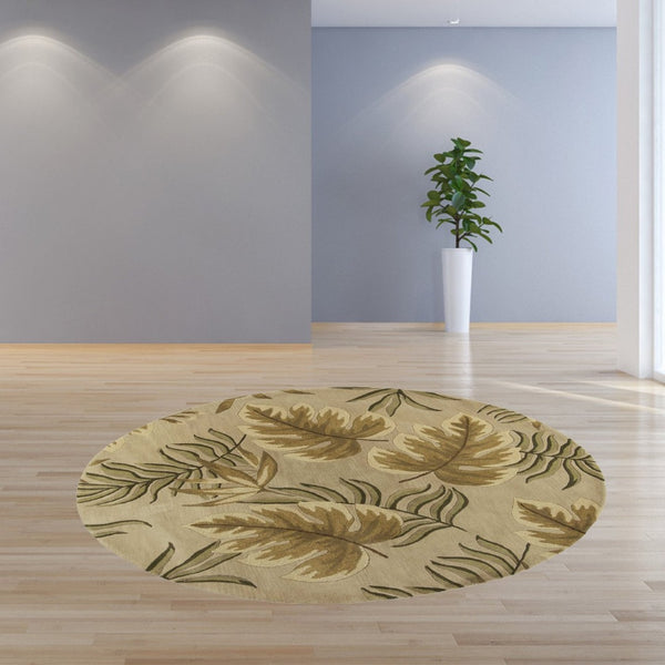 HomeRoots 5' Hand-Tufted Wool Area Rug with Botanical Leaves Design - Soft, Durable, and Timeless Home Accent 8' Round 350149