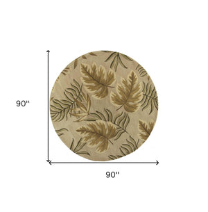 HomeRoots 5' Hand-Tufted Wool Area Rug with Botanical Leaves Design - Soft, Durable, and Timeless Home Accent 8' Round 350149