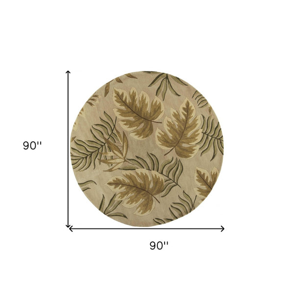 HomeRoots 5' Hand-Tufted Wool Area Rug with Botanical Leaves Design - Soft, Durable, and Timeless Home Accent 8' Round 350149