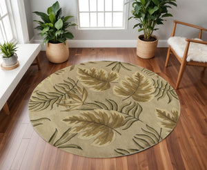 HomeRoots 5' Hand-Tufted Wool Area Rug with Botanical Leaves Design - Soft, Durable, and Timeless Home Accent 8' Round 350149