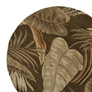 HomeRoots 5' Hand-Tufted Wool Area Rug with Brown and Beige Botanical Leaves – Artisanal Comfort for Every Room 7' Round 350150