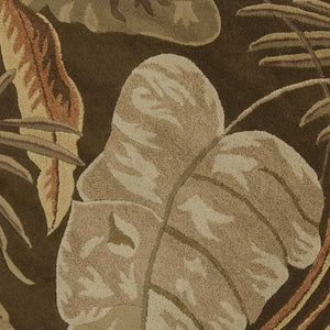 HomeRoots 5' Hand-Tufted Wool Area Rug with Brown and Beige Botanical Leaves – Artisanal Comfort for Every Room 7' Round 350150
