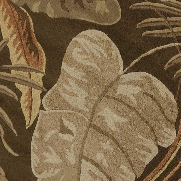 HomeRoots 5' Hand-Tufted Wool Area Rug with Brown and Beige Botanical Leaves – Artisanal Comfort for Every Room 7' Round 350150