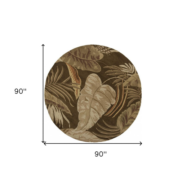 HomeRoots 5' Hand-Tufted Wool Area Rug with Brown and Beige Botanical Leaves – Artisanal Comfort for Every Room 7' Round 350150