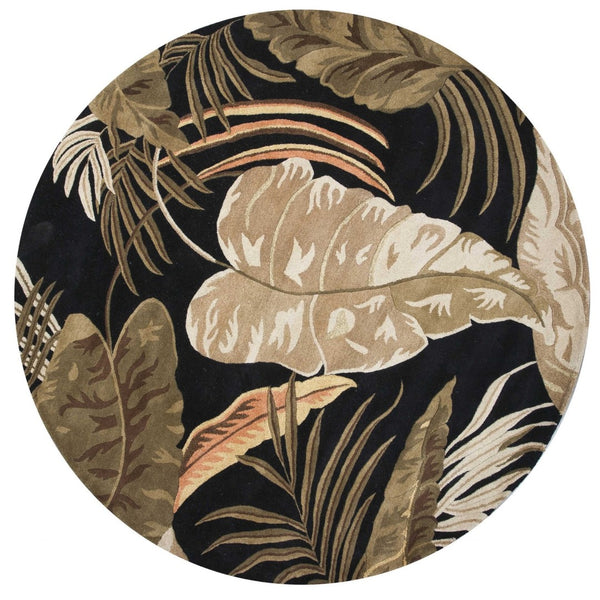 HomeRoots 5' Elegant Hand-Tufted Wool Area Rug with Botanical Leaves Design for Cozy Living Spaces and Style 8' Round 350151