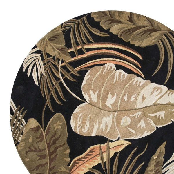 HomeRoots 5' Elegant Hand-Tufted Wool Area Rug with Botanical Leaves Design for Cozy Living Spaces and Style 8' Round 350151