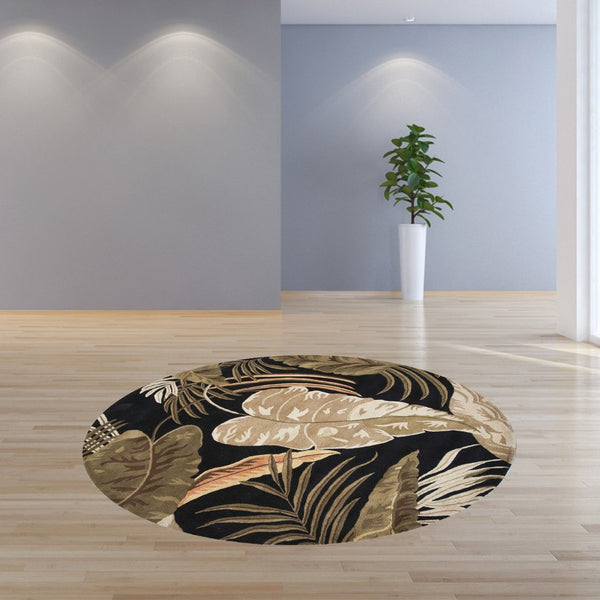 HomeRoots 5' Elegant Hand-Tufted Wool Area Rug with Botanical Leaves Design for Cozy Living Spaces and Style 8' Round 350151