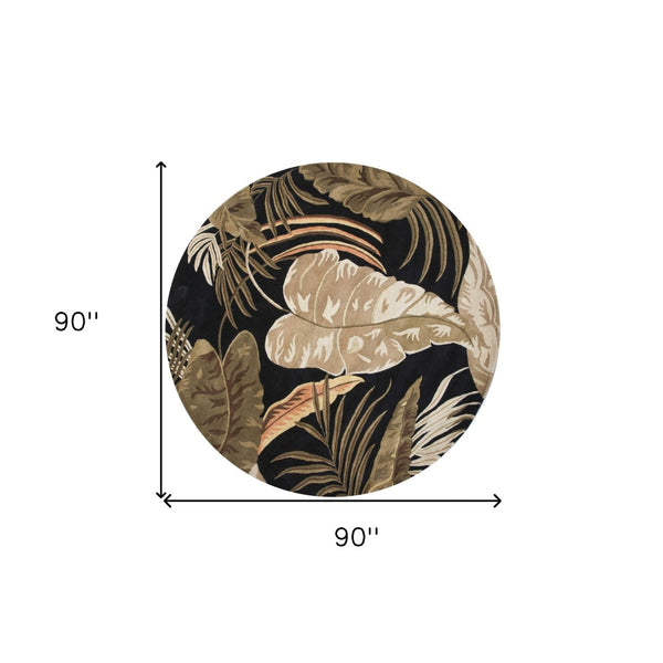 HomeRoots 5' Elegant Hand-Tufted Wool Area Rug with Botanical Leaves Design for Cozy Living Spaces and Style 8' Round 350151