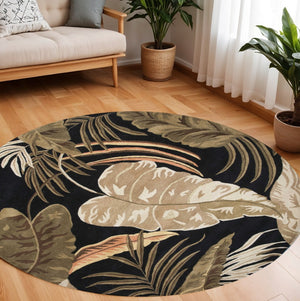 HomeRoots 5' Elegant Hand-Tufted Wool Area Rug with Botanical Leaves Design for Cozy Living Spaces and Style 8' Round 350151