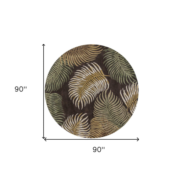 Homeroots 7' Round Wool Espresso Area Rug  Wool 350152