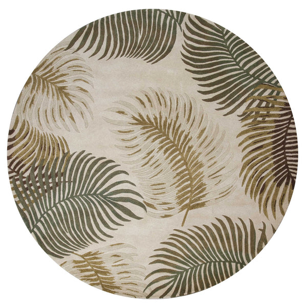 Homeroots 8' Natural Beige Hand Tufted Tropical Leaves Round Indoor Area Rug  Wool 350153