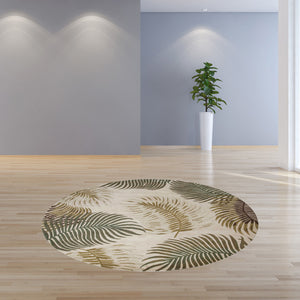 Homeroots 8' Natural Beige Hand Tufted Tropical Leaves Round Indoor Area Rug  Wool 350153