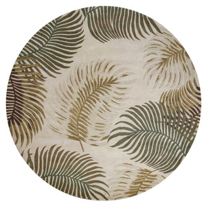 Homeroots 8' Natural Beige Hand Tufted Tropical Leaves Round Indoor Area Rug  Wool 350153