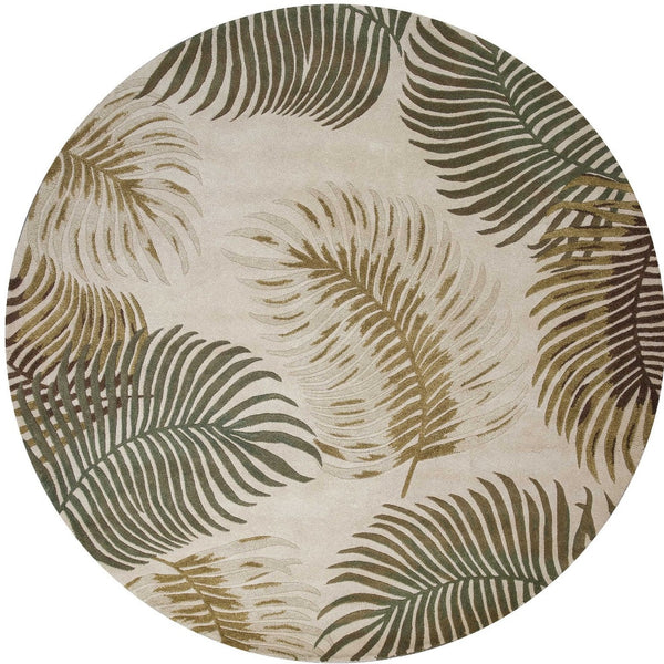 Homeroots 8' Natural Beige Hand Tufted Tropical Leaves Round Indoor Area Rug  Wool 350153