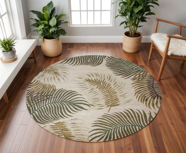 HomeRoots 8' Hand-Tufted Wool Rug with Botanical Leaves Design – Soft, Stylish, and Perfect for Any Space! 8' Round 350153