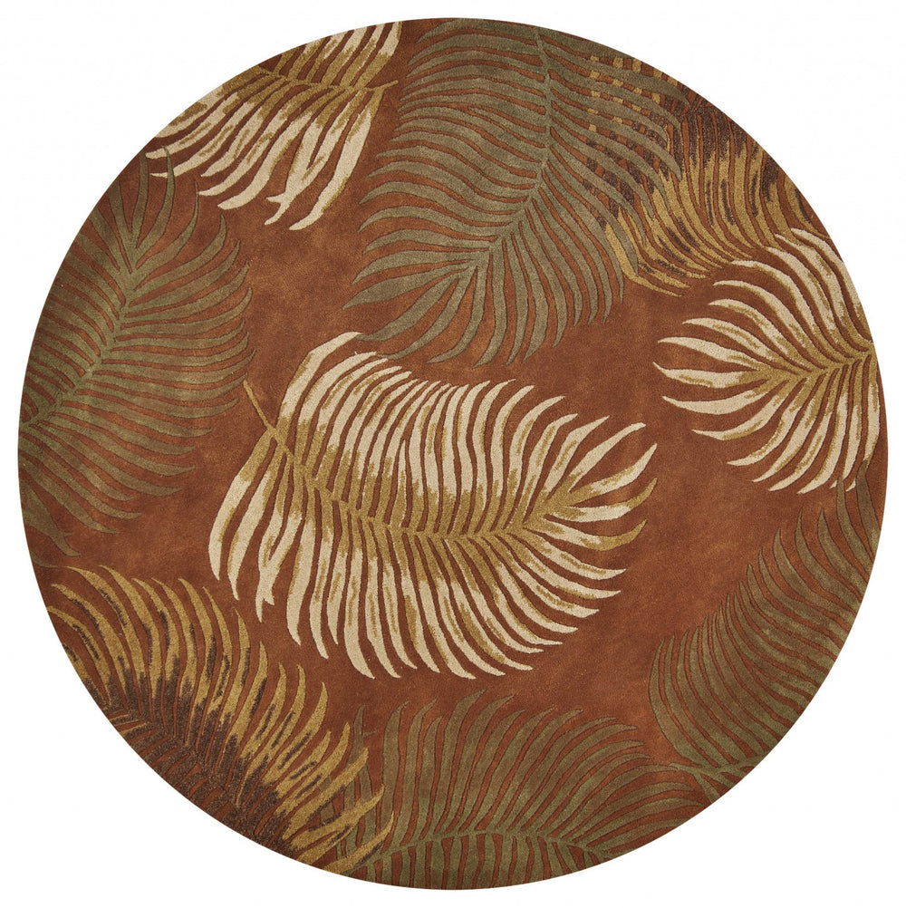 Homeroots 8' Rust Round Wool Hand Tufted Area Rug  Wool 350154