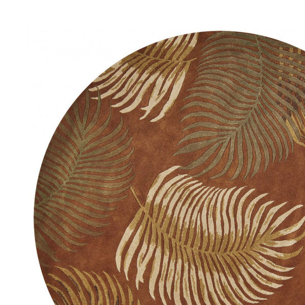 Homeroots 8' Rust Round Wool Hand Tufted Area Rug  Wool 350154