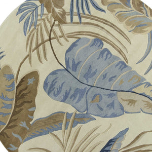 HomeRoots 5' Tropical Botanical Wool Area Rug in Ivory, Blue & Brown - Hand-Tufted Coastal Charm for Any Room 8' Round 350155