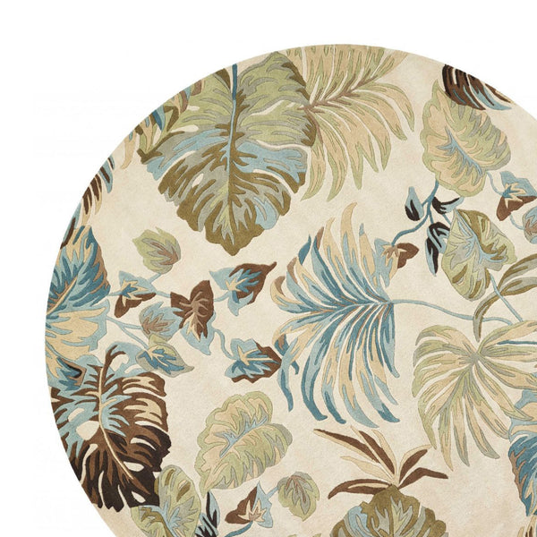 Homeroots 7' Round Wool Ivory Or Blue Area Rug  Wool 350156