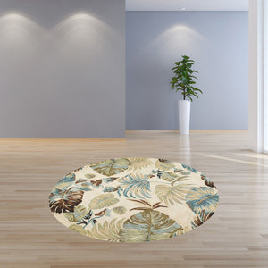 Homeroots 7' Round Wool Ivory Or Blue Area Rug  Wool 350156
