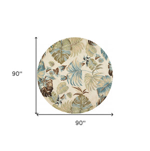 Homeroots 7' Round Wool Ivory Or Blue Area Rug  Wool 350156