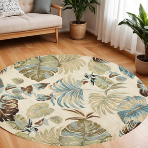 HomeRoots 5' Luxurious Hand-Tufted Wool Area Rug with Botanical Blue Leaves - Organic Elegance for Any Room 7' Round 350156