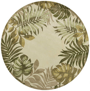 HomeRoots 5' Hand-Tufted Wool Area Rug with Elegant Ivory and Green Botanical Design for Cozy Interiors 8' Round 350158