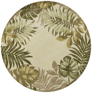 HomeRoots 5' Hand-Tufted Wool Area Rug with Elegant Ivory and Green Botanical Design for Cozy Interiors 8' Round 350158