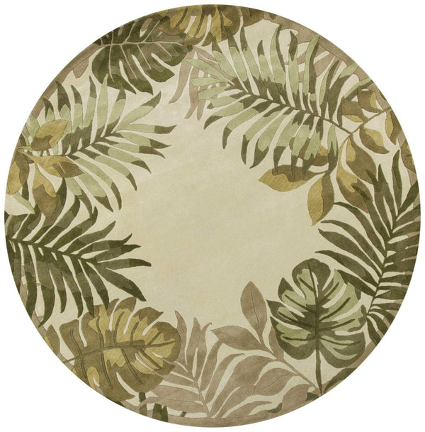 HomeRoots 5' Hand-Tufted Wool Area Rug with Elegant Ivory and Green Botanical Design for Cozy Interiors 8' Round 350158
