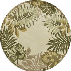 HomeRoots 5' Hand-Tufted Wool Area Rug with Elegant Ivory and Green Botanical Design for Cozy Interiors 8' Round 350158