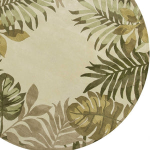 HomeRoots 5' Hand-Tufted Wool Area Rug with Elegant Ivory and Green Botanical Design for Cozy Interiors 8' Round 350158