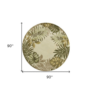 HomeRoots 5' Hand-Tufted Wool Area Rug with Elegant Ivory and Green Botanical Design for Cozy Interiors 8' Round 350158