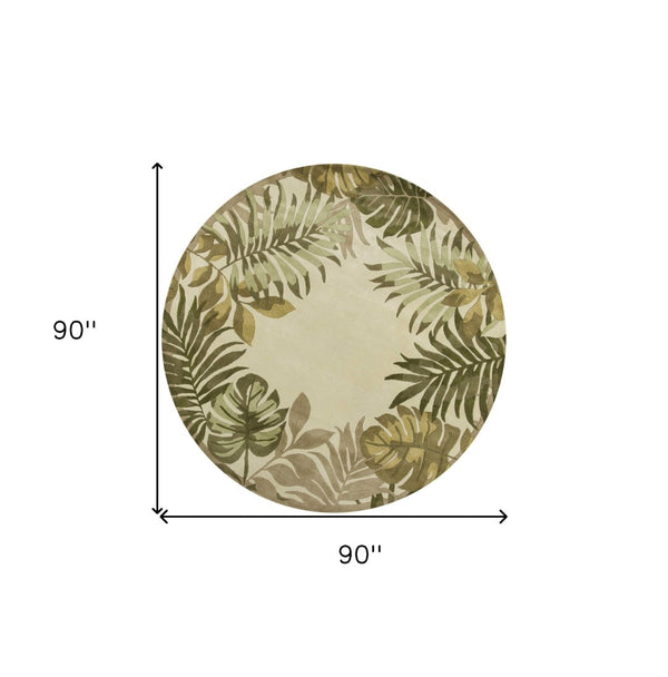 HomeRoots 5' Hand-Tufted Wool Area Rug with Elegant Ivory and Green Botanical Design for Cozy Interiors 8' Round 350158