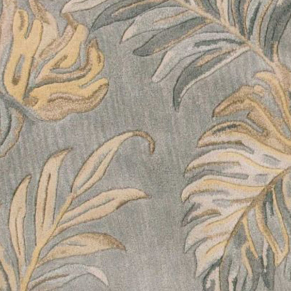 HomeRoots 5' Elegant Gray and Taupe Hand-Tufted Wool Area Rug with Botanical Leaves for Cozy Living Spaces 8' Round 350160