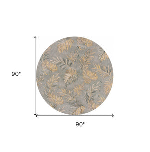 HomeRoots 5' Elegant Gray and Taupe Hand-Tufted Wool Area Rug with Botanical Leaves for Cozy Living Spaces 8' Round 350160