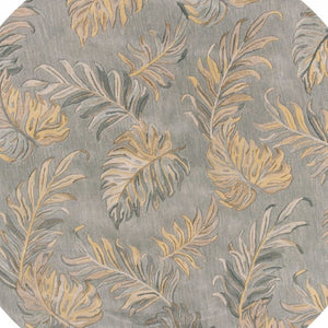HomeRoots 5' Elegant Gray and Taupe Hand-Tufted Wool Area Rug with Botanical Leaves for Cozy Living Spaces 8' Round 350160