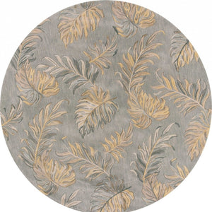 HomeRoots 5' Elegant Gray and Taupe Hand-Tufted Wool Area Rug with Botanical Leaves for Cozy Living Spaces 8' Round 350160