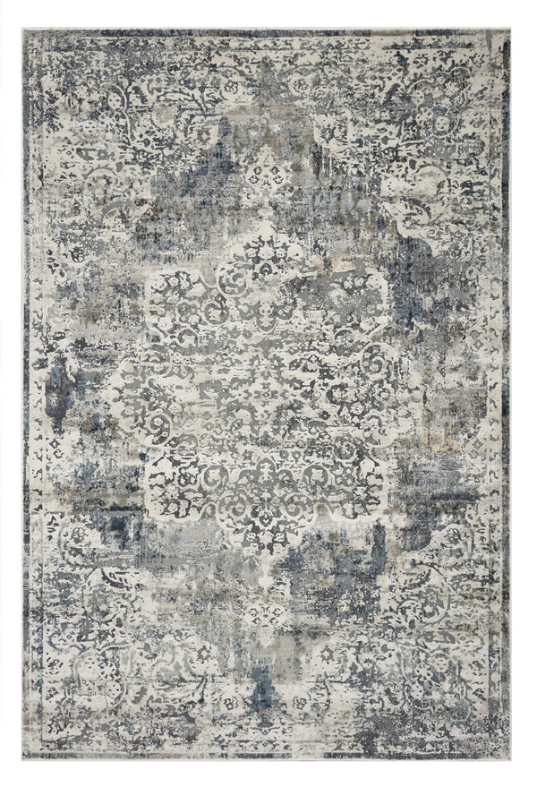 Homeroots 8' X 11' Ivory Machine Woven Distressed Diamond Floral Medallion Indoor Area Rug  Polyester 350167