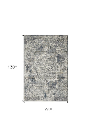 Homeroots 8' X 11' Ivory Machine Woven Distressed Diamond Floral Medallion Indoor Area Rug  Polyester 350167
