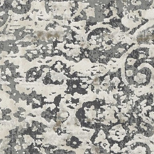 Homeroots 8' X 11' Ivory Machine Woven Distressed Diamond Floral Medallion Indoor Area Rug  Polyester 350167