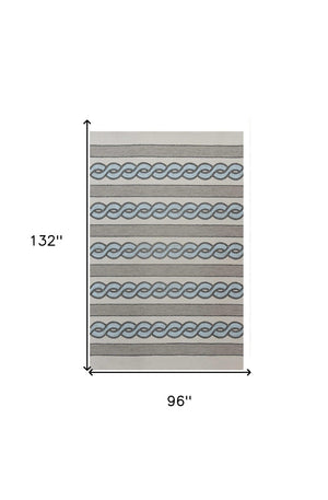 HomeRoots 6' Hand-Hooked Geometric Area Rug in Ivory, Light Blue & Gray - Durable, Stylish & Versatile Design 8' X 11' 350176