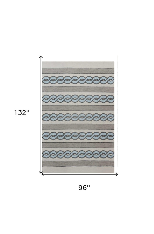 HomeRoots 6' Hand-Hooked Geometric Area Rug in Ivory, Light Blue & Gray - Durable, Stylish & Versatile Design 8' X 11' 350176