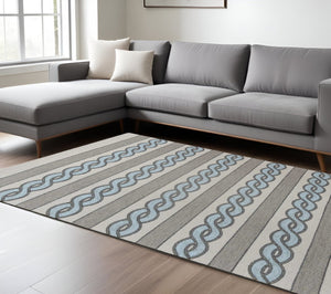 HomeRoots 6' Hand-Hooked Geometric Area Rug in Ivory, Light Blue & Gray - Durable, Stylish & Versatile Design 8' X 11' 350176